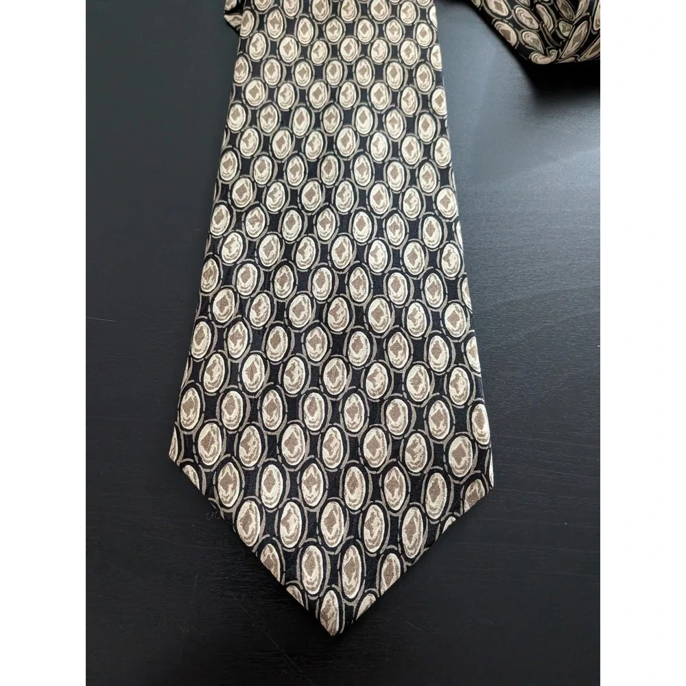 Cromley‎ & Finch London Silk Tie Necktie Black Golf Tan Circular Abstract